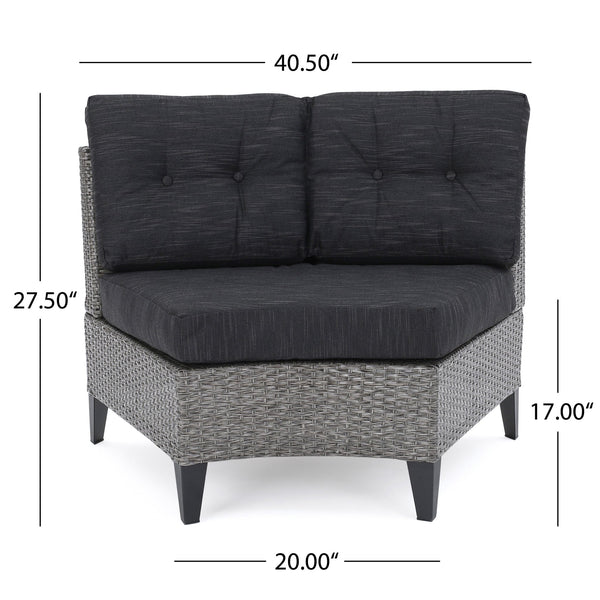 English Elm Christopher Knight Home® - PEMA Single Sofa Set of 2 - Mixed Grey Rattan, Iron Frame, Water-Resistant Black Cushions, Easy Assemble 59263.00MBK