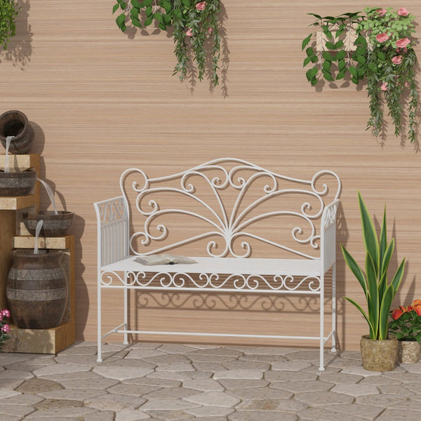 English Elm Outsunny 43" Elegant Metal Garden Bench, Durable Cream White Porch Seat For Patios, Pools, And More W2225P200872-GIGA