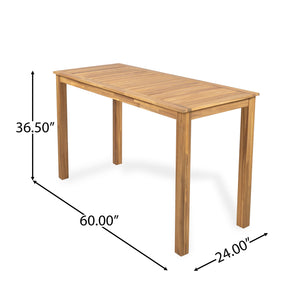 English Elm Christopher Knight Home® - Rectangular Acacia Outdoor Bar Table in Light Teak — 36.5" Bar Height, Slatted Top, Weather-Resistant Finish N776P247430L
