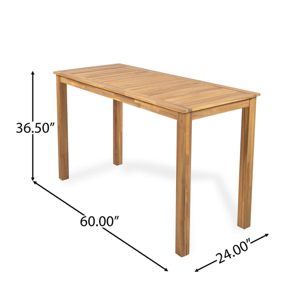English Elm Christopher Knight Home® - Rectangular Acacia Outdoor Bar Table in Light Teak — 36.5" Bar Height, Slatted Top, Weather-Resistant Finish N776P247430L
