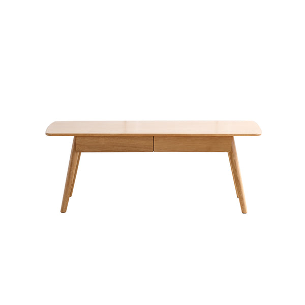English Elm Center Solid Oak Coffee Table with 2 Drawers, 300+ lb Capacity, Trapezoid Legs, Natural Storage Stylishly W1283121840