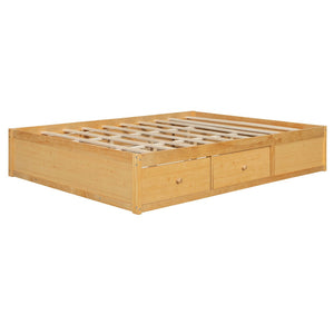English Elm Queen Platform Storage Bed with Hydraulic Lift Footboard and Four Drawers Antique Finish Natural LP000139AAN