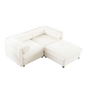 English Elm Stylish White Chenille 2-Seater Loveseat With Hidden Storage, Ergonomic Support, And Modern Design W714S01035-GIGA