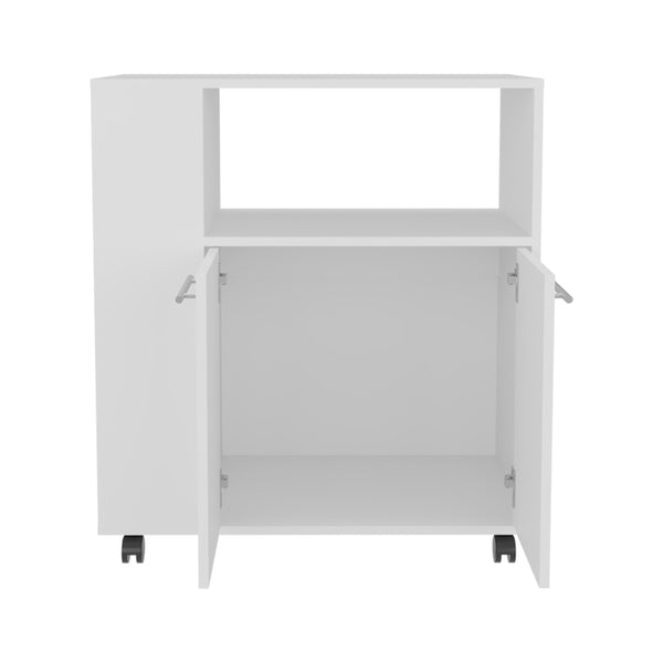English Elm Kitchen Cart with Enclosed Doors and Three Shelves on Smooth-Roll Wheels for Compact Modern Kitchens White 34.65 L x 17.72 W x 5.91 H B097P296815
