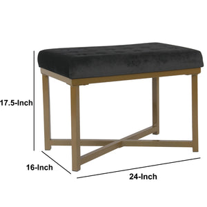 English Elm Metal X-base Velvet Tufted Ottoman Glam Gold Accent for Bedroom or Sitting Area B056P417122