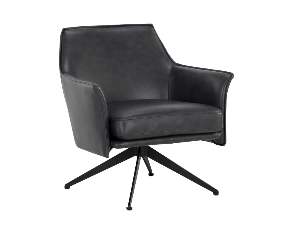 Sunpan Crosby Swivel Lounge Chair - Luxurious Italian Leather, Stylish Black Steel Legs, Modern Comfort Design Alpine Black Leather