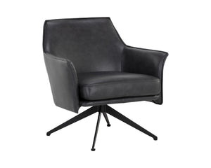Sunpan Crosby Swivel Lounge Chair - Luxurious Italian Leather, Stylish Black Steel Legs, Modern Comfort Design Alpine Black Leather