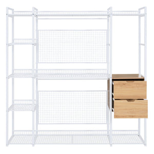 English Elm Open-Style Wardrobe Storage System with Heavy-Duty Metal Frame, Rails, Shelves & Drawers - Sleek Durable Design for Organized Living White SF000087AAK