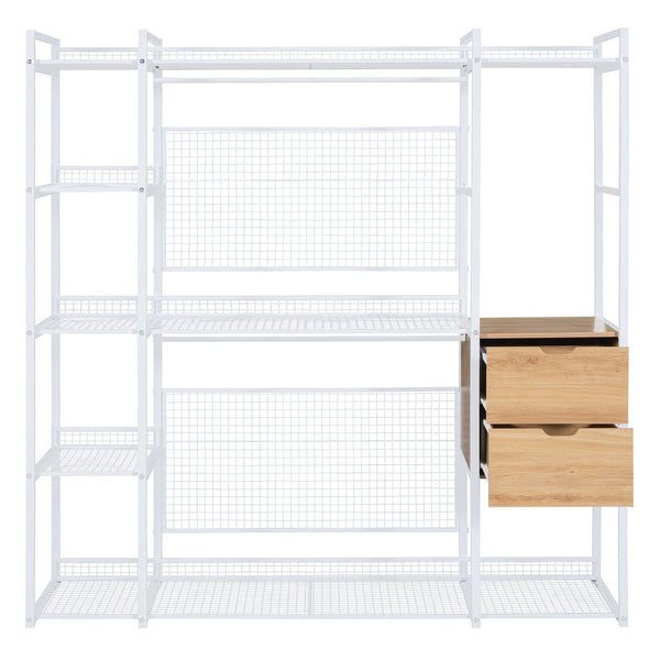 English Elm Open-Style Wardrobe Storage System with Heavy-Duty Metal Frame, Rails, Shelves & Drawers - Sleek Durable Design for Organized Living White SF000087AAK