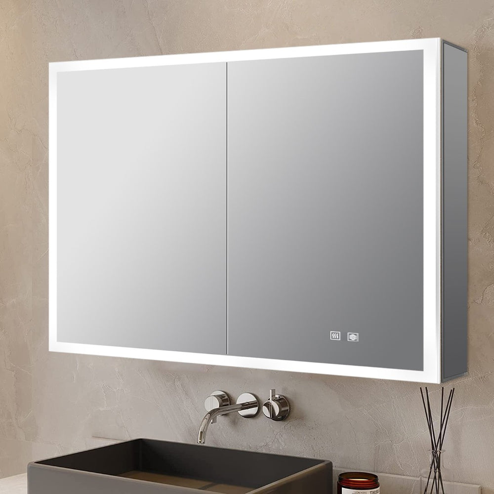 English Elm Mesa Surface Mount Led Medicine Cabinet with Defogger Aluminum Frame Bathroom Mirror B2731P478362