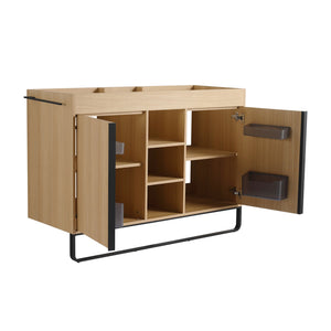 English Elm 48" Freestanding Bathroom Vanity Cabinet with 2 Soft-Close Doors, 3 Open Shelves, Towel Hanger, Boxes Designed for Organized Storage W999P376885