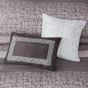 English Elm 7 Madison Park Rhapsody Jacquard Comforter Set Queen — Striped Motif, Embroidered Pillows & Bedskirt, Machine Washable Grey+Taupe 24.21 L x 18.9 W x 16.34 H B03596939