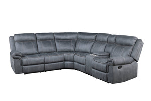 English Elm Dollum Two Tone Nubuck Manual Recliner Sectional Sofa with USB Port, Cupholder Console, Tufted Comfort Gray 69 L x 30 W x 26 H B2726S00124