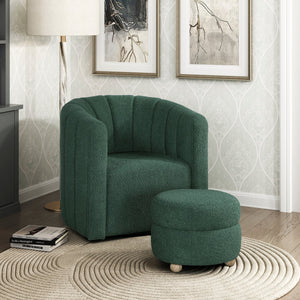 English Elm Modern Swivel Chair with Ottoman in Bouclé Fabric, Solid Wood Frame, Cozy Curved Design for Living Rooms Green 32 L x 31 W x 31.25 H B011P281846