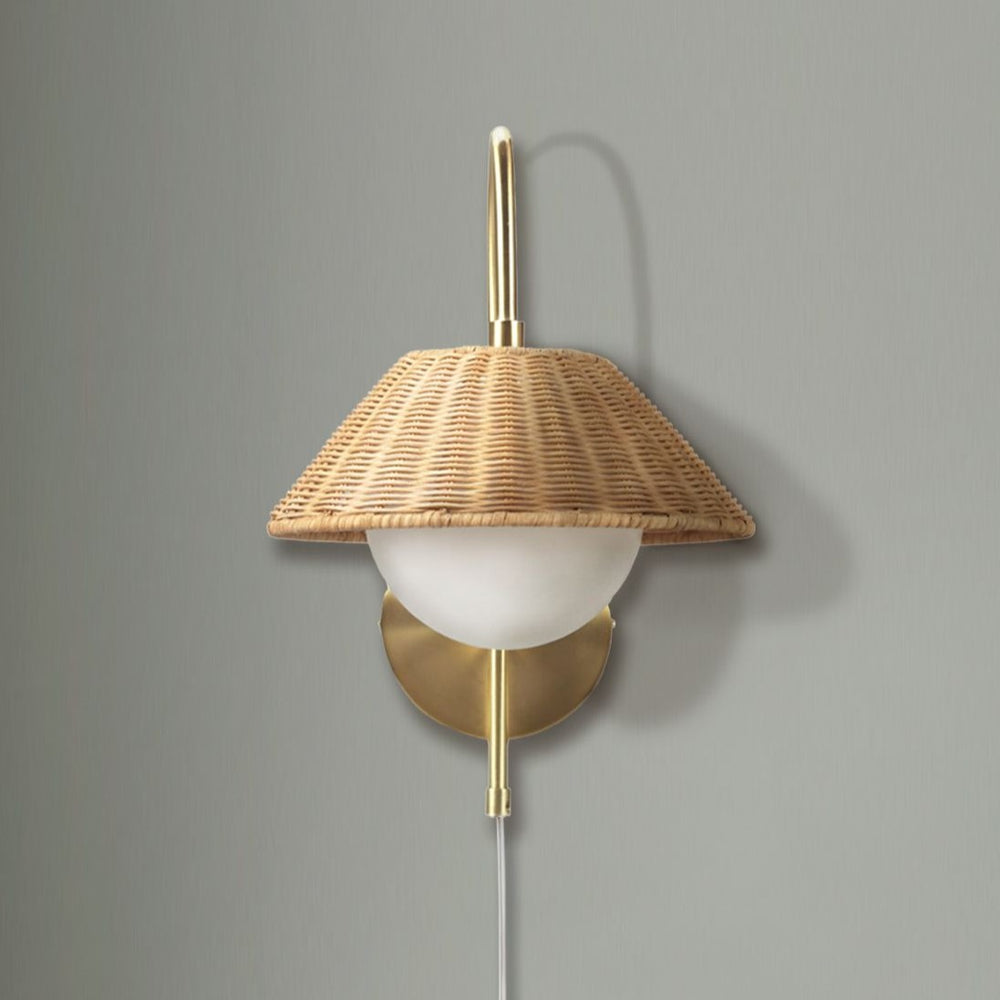 JLA Home INK+IVY - Rattan Artisan Wall Sconce with Gold Accent, Frosted Globe & 60" Cord — Plug-In Ambient Lighting II155-0145