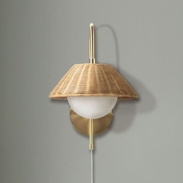 JLA Home INK+IVY - Rattan Artisan Wall Sconce with Gold Accent, Frosted Globe & 60" Cord — Plug-In Ambient Lighting II155-0145