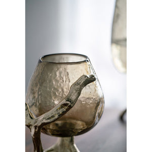 English Elm 8.5x7.1x10.4" Sculptural Olive Glass Pillar Holder on Gold Aluminum Legs W2078P490403