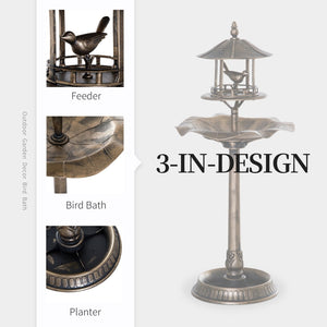 English Elm Outsunny 3-In-1 Vintage Garden Bird Bath, Feeder & Planter - Elegant Antique Design For Bird Lovers W2225P217962-GIGA