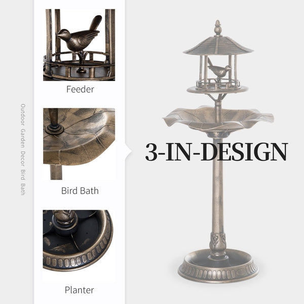 English Elm Outsunny 3-In-1 Vintage Garden Bird Bath, Feeder & Planter - Elegant Antique Design For Bird Lovers W2225P217962-GIGA