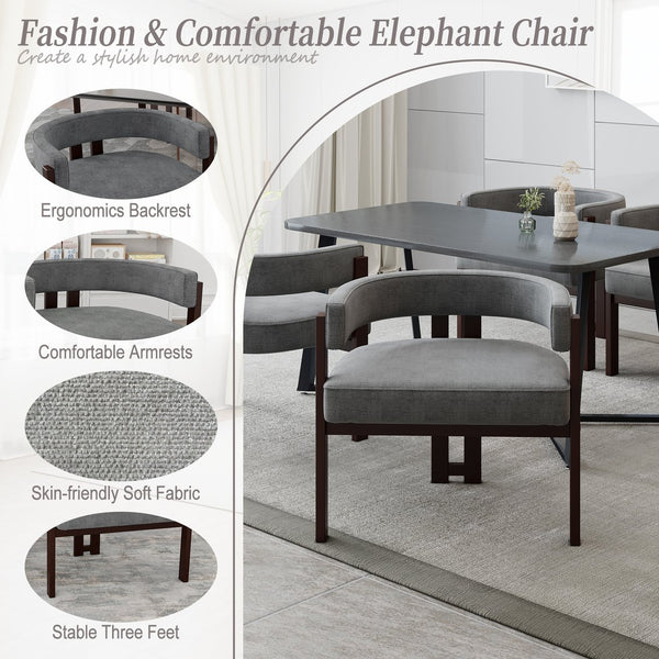 English Elm Modern Chenille Barrel Dining Chair with Metal Base, Plush Foam Seat, Compact Accent Seat for Home Gray W395P233456