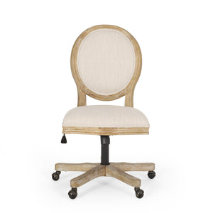 English Elm Christopher Knight Home® - SWIVEL&LIFT French Country Office Chair in Beige Fabric with Distressed Rubberwood Base, Casters 71884.00FBGENTL
