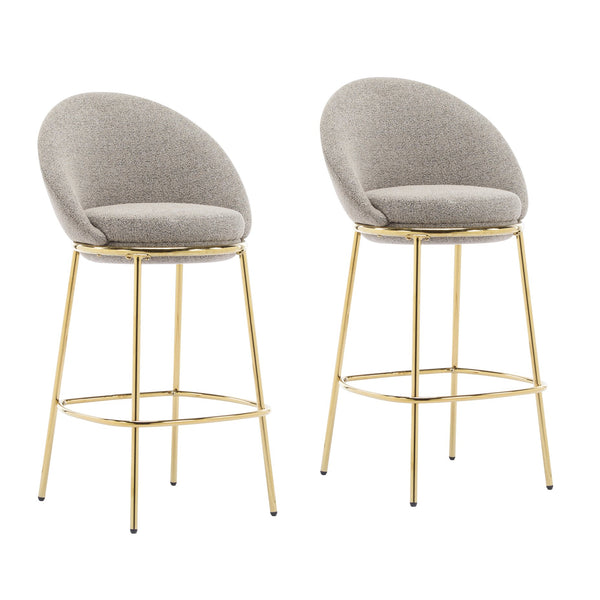 English Elm Christopher Knight Home® - Celano Upholstered Metal Barstool Set of 2 with Plush Rounded Seat, Semi‑Enclosed Backrest, Durable Frame Beige+Gold N775P268055B