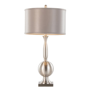 English Elm Joan 30" Contemporary Metal Table Lamp Set of 2 - Brushed Nickel Orb Base with Grey Satin Drum Shade, Chic Lighting Solution B202P224113
