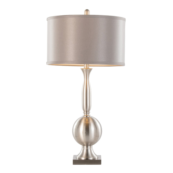 English Elm Joan 30" Contemporary Metal Table Lamp Set of 2 - Brushed Nickel Orb Base with Grey Satin Drum Shade, Chic Lighting Solution B202P224113