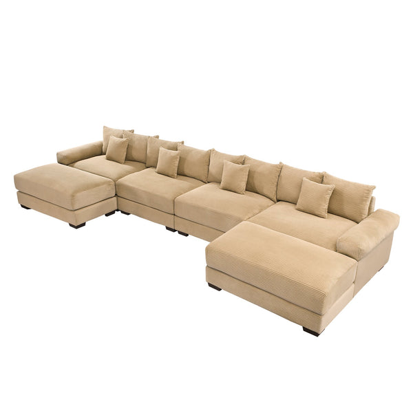 English Elm 170"Oversized Modular U-Shape Sectional Couch - Premium Corduroy, Deep Seats, 12 Pillows, Easy Assembly! W714S01312