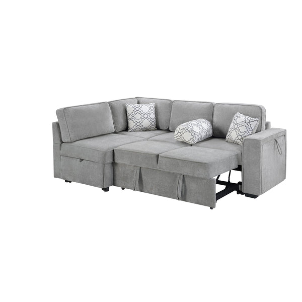 English Elm Convertible Sectional Sofa Bed with Dual Pull-Out Sleepers, Flip-Top Table, USB Ports & Storage Light Gray N719S002090E