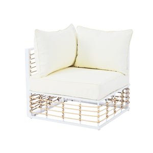 English Elm TOPMAX Modern Minimalist 7-Piece Metal Patio Sectional Sofa Set with All-Weather Rattan, Cushions and Coffee Table for Versatile Indoor Outdoor Entertaining White SP100026AAK