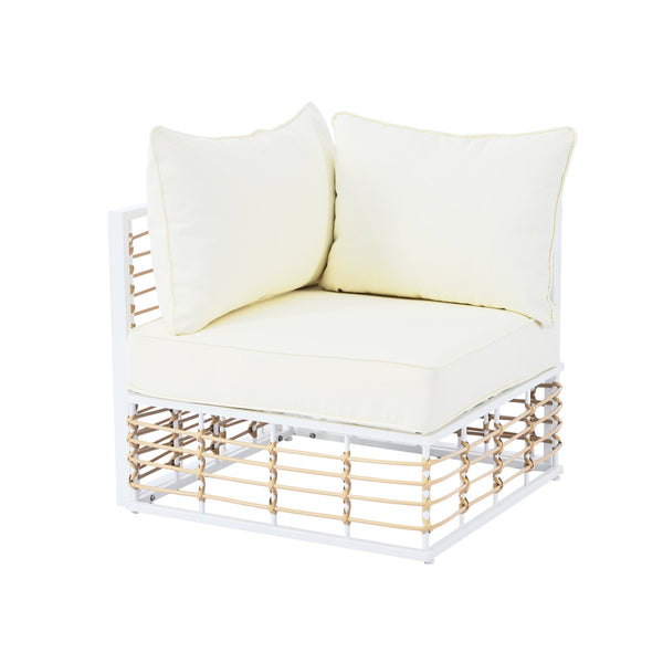 English Elm TOPMAX Modern Minimalist 7-Piece Metal Patio Sectional Sofa Set with All-Weather Rattan, Cushions and Coffee Table for Versatile Indoor Outdoor Entertaining White SP100026AAK