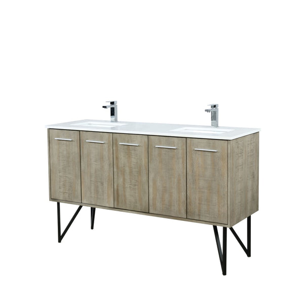 English Elm Rustic Acacia Double Bath Vanity 60" W With White Quartz Top & Chrome Faucet For Modern Elegance B2731P259630-GIGA
