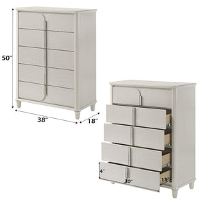 English Elm Laveda Five Drawer Pearl White Lacquer Chest with Acrylic Pulls for Bedroom Storage B2756P506268