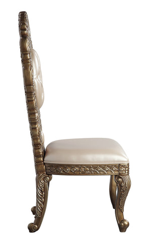 English Elm Ivory Sculptural Floral Dining Side Chair Set of 2 with Tufted Upholstery, Gold Accents, Luxe Comfort Ivory+Gold B062P215488