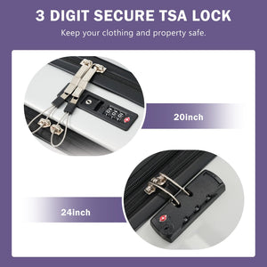 English Elm Front Access Hardside 3 Piece Travel Set with Usb Port Spinner Wheels and Tsa Lock Grey+White N732P326130D
