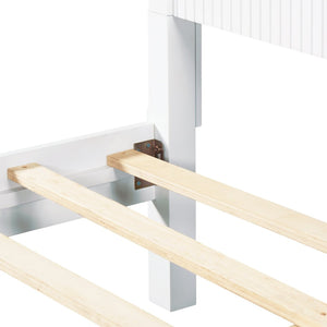 English Elm King Solid Pine Platform Bed White Lacquer Grooved Panels Slat Base Bedroom N770PK389793K