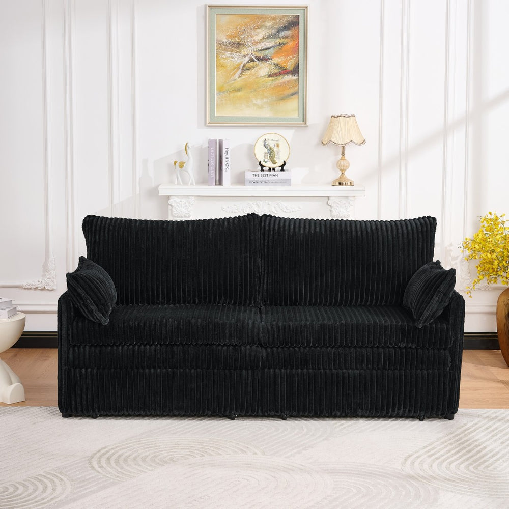English Elm 73"convertible Corduroy Sleeper Sofa with Usb Port and Side Pocket for Studio Apartments Black W3373P405038