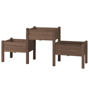 English Elm Outsunny Elevated Raised Garden Bed With 3 Planter Boxes, Ideal For Vegetables, Herbs & Flowers W2225P217236-GIGA