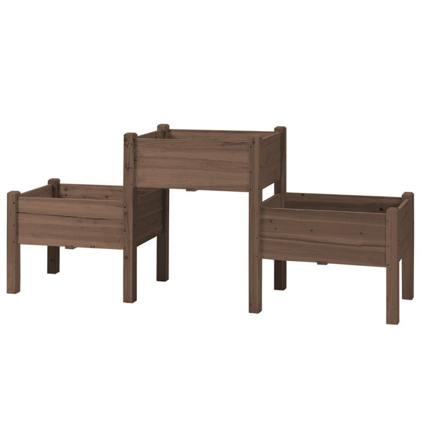 English Elm Outsunny Elevated Raised Garden Bed With 3 Planter Boxes, Ideal For Vegetables, Herbs & Flowers W2225P217236-GIGA