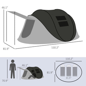 English Elm Outsunny Instant Pop up Camping Tent with Porch Vestibule Waterproof 3 Person Dome Black W2225P200772