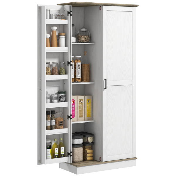 English Elm Homcom 70" Tall Kitchen Pantry Cabinet - Modern Cream White Storage With Adjustable Shelves & Spice Racks W2225P249926