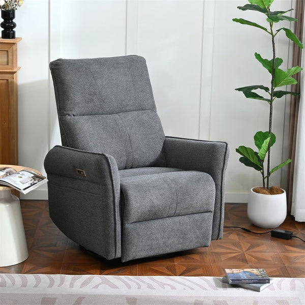 English Elm 270° 270° Power Swivel Recliner Chair with USB Ports, 30° Rocking, 95–150° Recline for Small Spaces Dark Gray W1028S00050