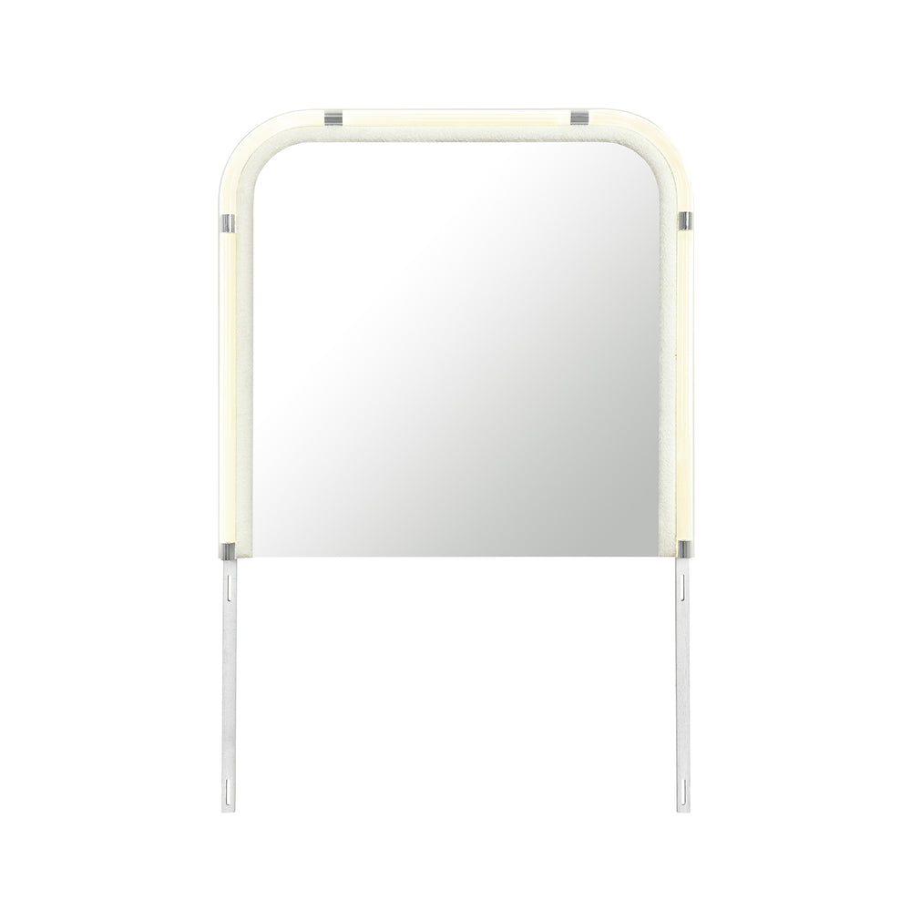 English Elm Nora Beige LED Dresser Mirror - Large Contemporary Solid Wood & MDF Frame, Rounded Edges, Attaches B201P409562