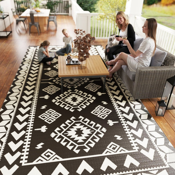English Elm Outsunny Reversible Polypropylene Outdoor Rug Waterproof Patio Camping Mat with Carry Bag Black W2225P485552