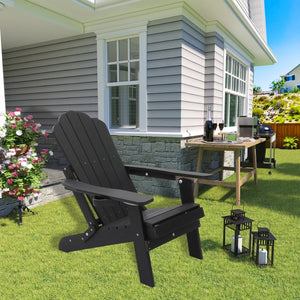English Elm Adjustable Adirondack Chair Hdpe Wood Grain Outdoor Folding Seat with Cup Holder Black T3609P482832