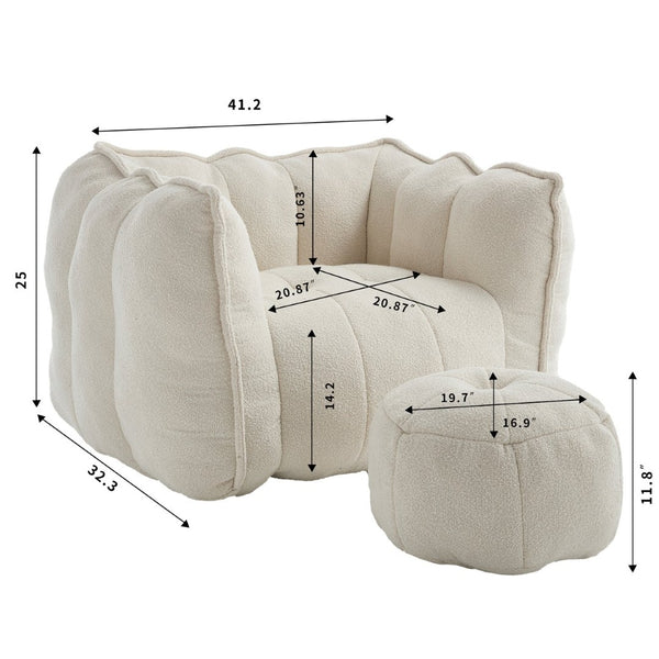 English Elm Soft Bean Bag Chair With High-Resilience Foam Chips & Footstool – Ideal For Gaming, Reading, Relaxing W1996P309477-GIGA