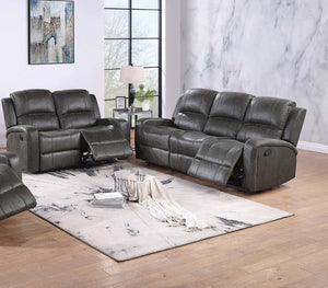 English Elm Modern Dual Tufted Reclining Sofa and Loveseat Set Leather Like Upholstery Living Room Smoke B011S02367