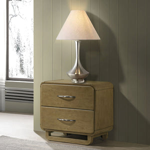 English Elm Tully Nutmeg two-drawer nightstand with metal glide drawers, modern profile, warm wood finish for tidy bedside spaces B062P374094