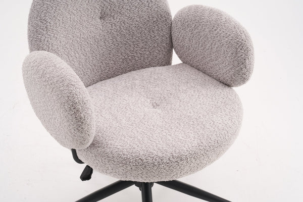 English Elm Boucle Bouclé Fabric Office Chair with Ergonomic Curved Back & Armrests, 360° Swivel, Stable Base Gray T3903P373043